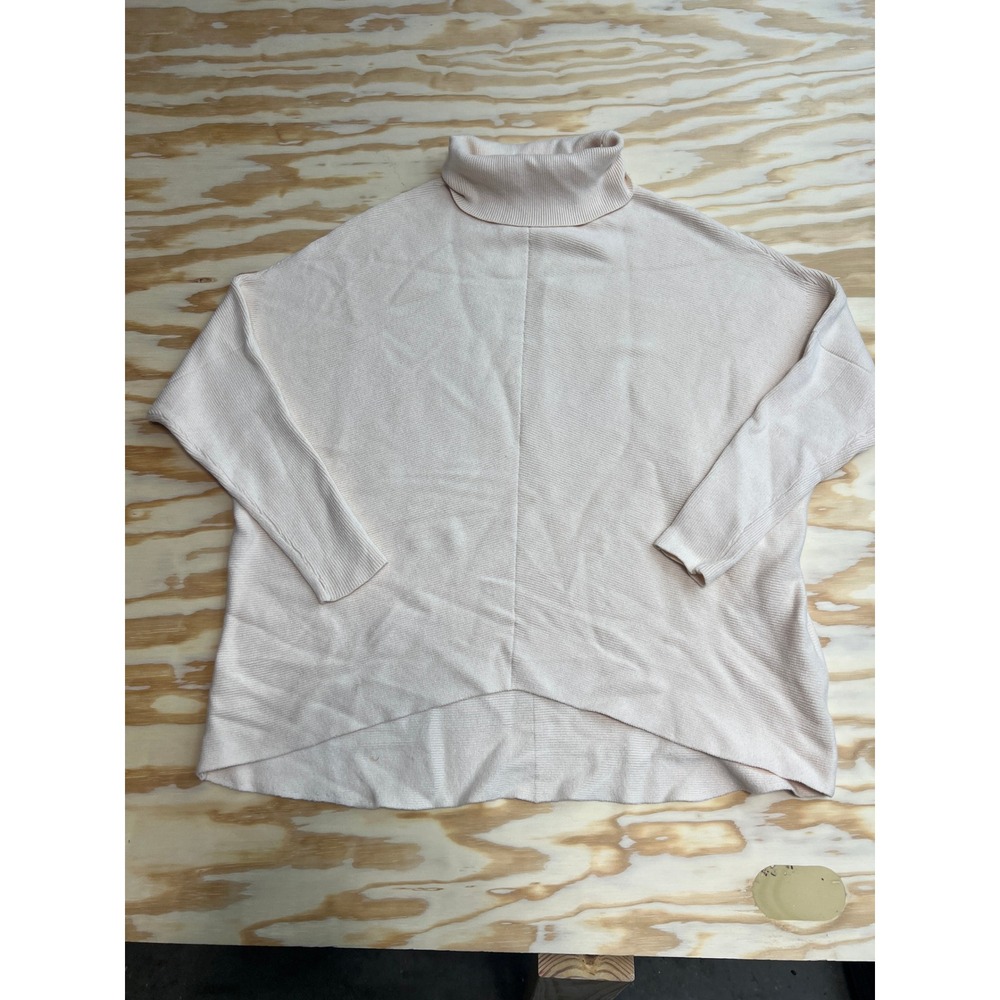 Anrabess Cream Oversized Turtleneck Batwing Sweater Ribbed High Low Knit Small